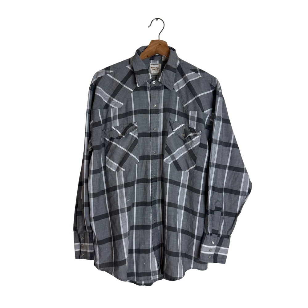 Western Plains Trading Co Men's Western Pearl Snap Shirt Plaid Gray Large